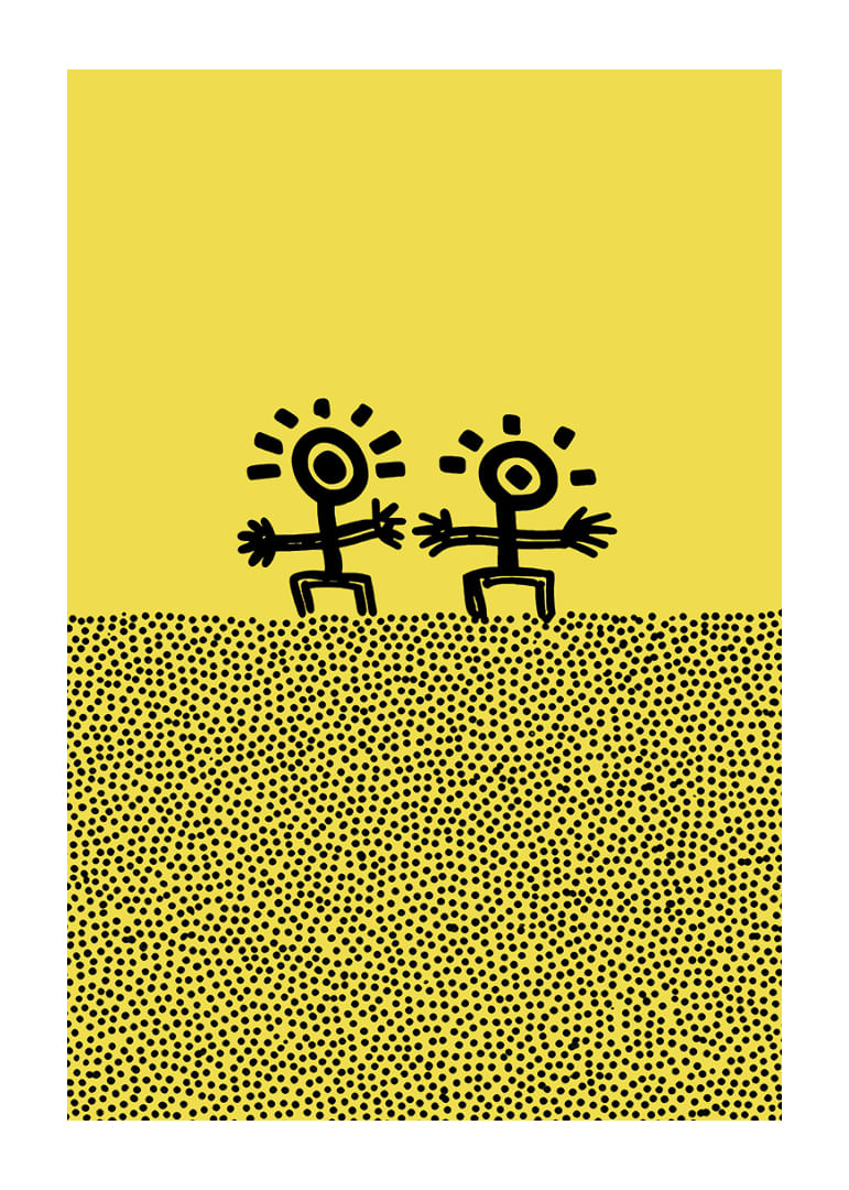 Zwei fröhliche Gestalten tanzen vor einem sonnigen Hintergrund-12