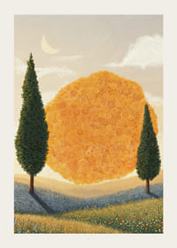 A dreamy landscape scene with golden spiral patterns-3