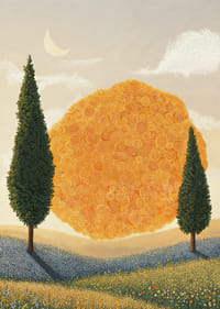 Un paisaje de ensueño con patrones espirales dorados-3