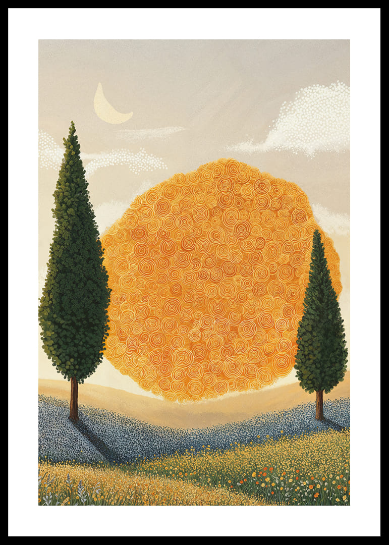 Un paisaje de ensueño con patrones espirales dorados-12