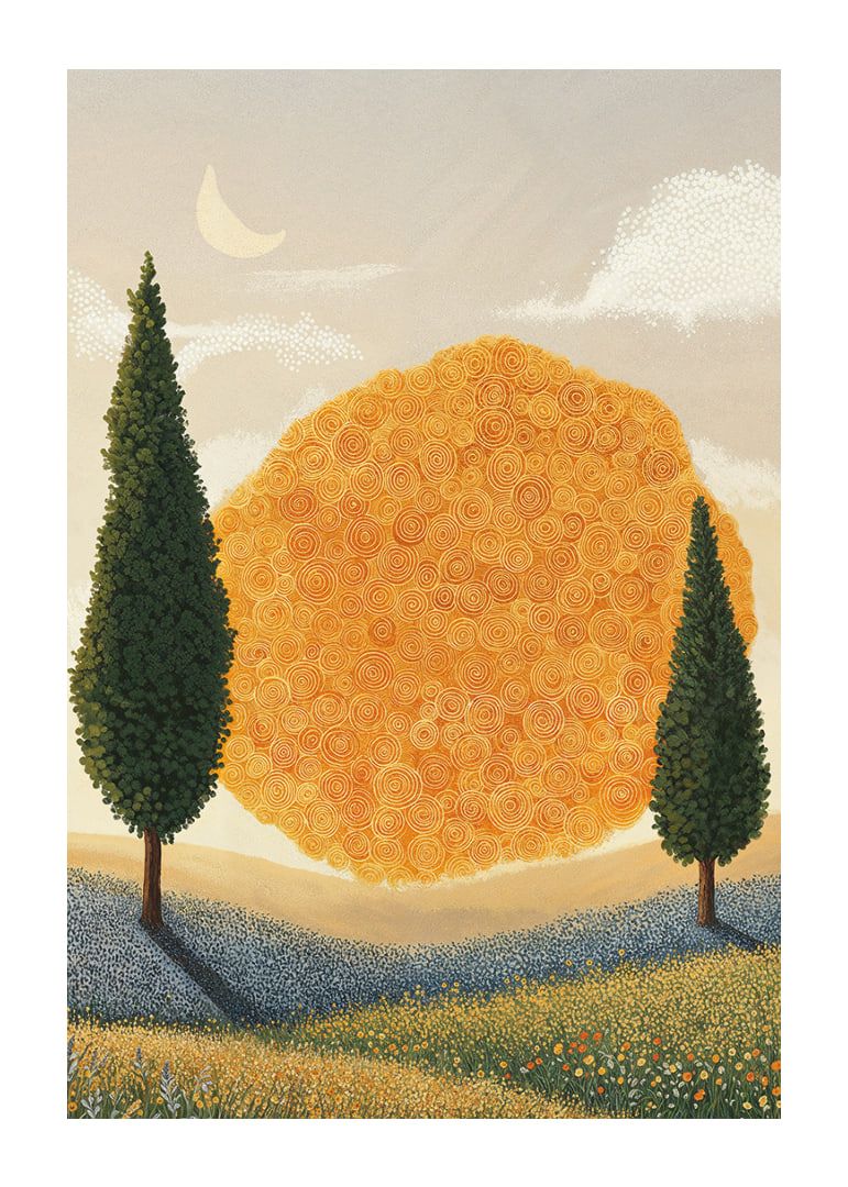 Un paysage onirique aux motifs en spirale dorée-12