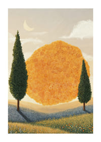 Un paisaje de ensueño con patrones espirales dorados-1