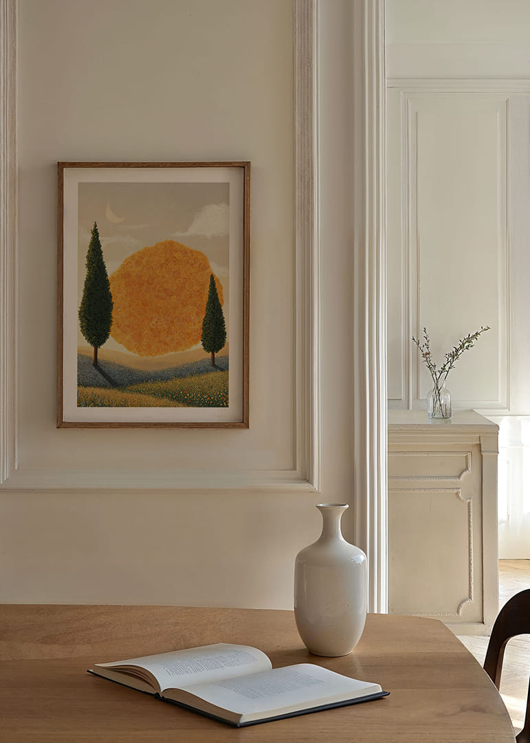 Un paisaje de ensueño con patrones espirales dorados-12