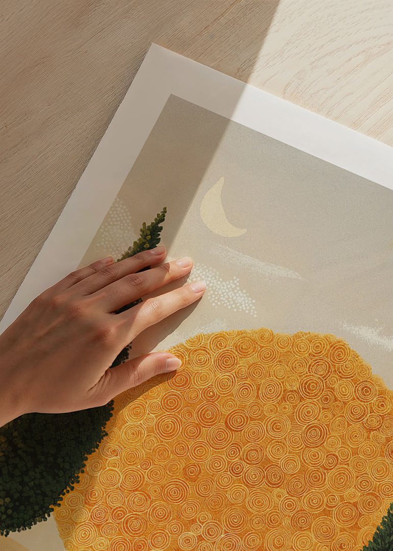 Un paysage onirique aux motifs en spirale dorée-12