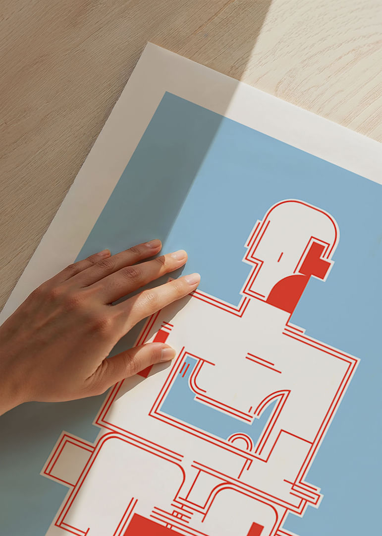 Minimalistisches Poster mit geometrischer Figur auf hellblauem Hintergrund-12