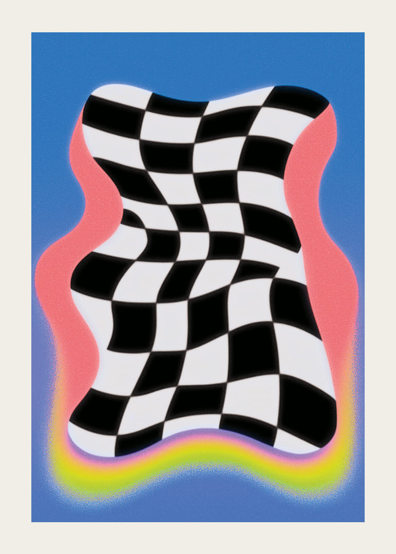 A wavy chessboard with vibrant colors-12