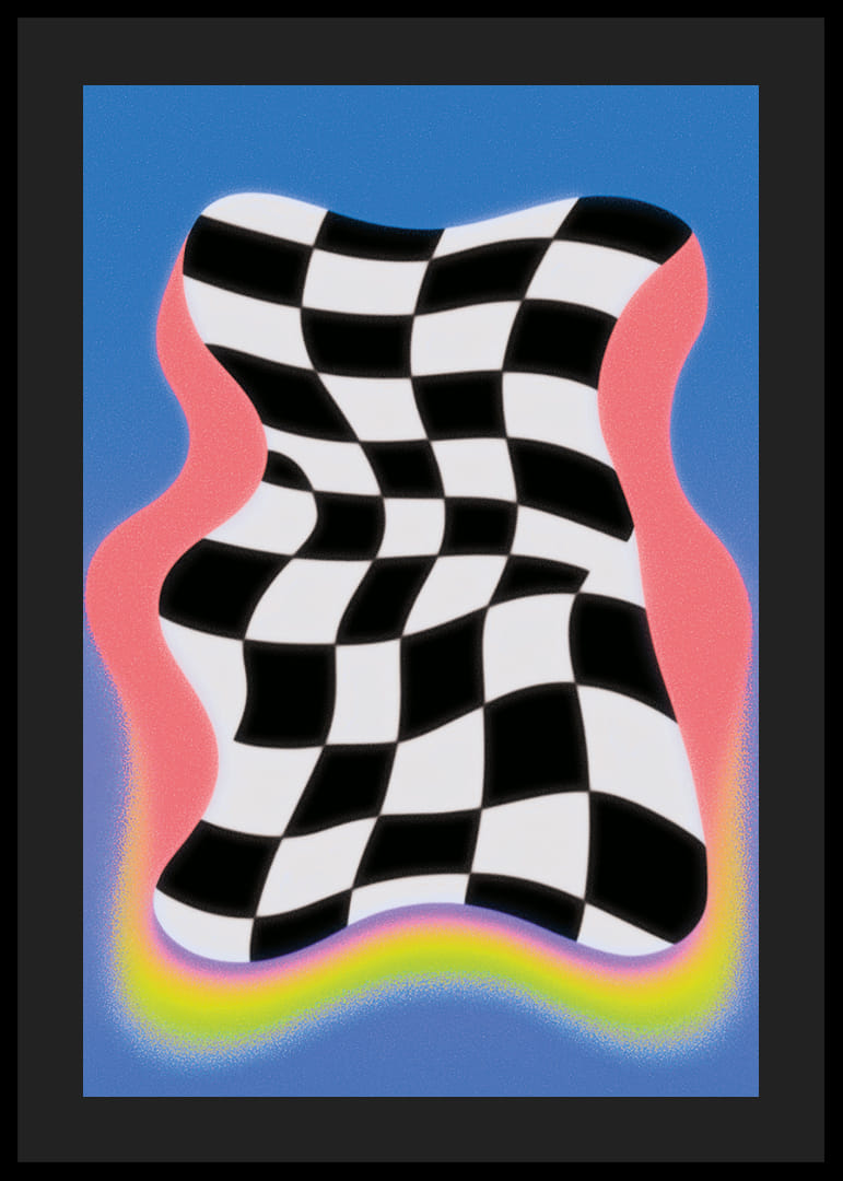 A wavy chessboard with vibrant colors-12