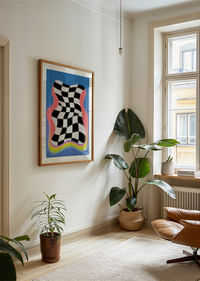 Ein wellenförmiges Schachbrett mit leuchtenden Farben-4