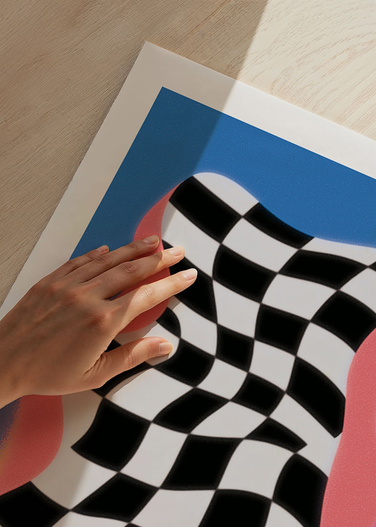 Ein wellenförmiges Schachbrett mit leuchtenden Farben-12