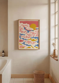 Színes égbolt felhőkkel, amelyek egy aranyló nap körül táncolnak-2