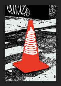 A symbolic orange cone against an urban background-5