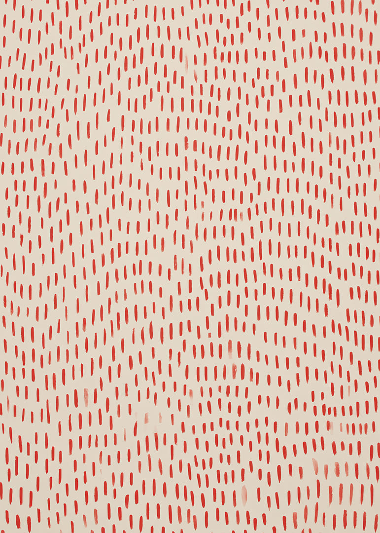 Uma dança vibrante de pontos vermelhos sobre um fundo calmo.-12