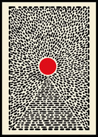 Ein hypnotisches Poster mit einem roten Kreis und einem dynamischen Muster-0