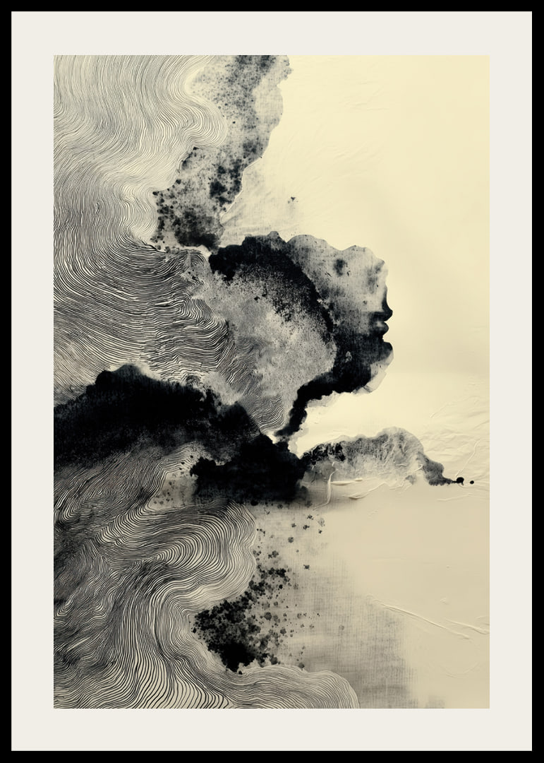 Un póster onírico con suaves patrones de tinta y sutiles sombras.-12