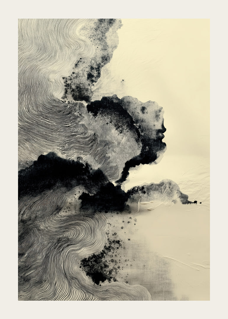 Un póster onírico con suaves patrones de tinta y sutiles sombras.-12