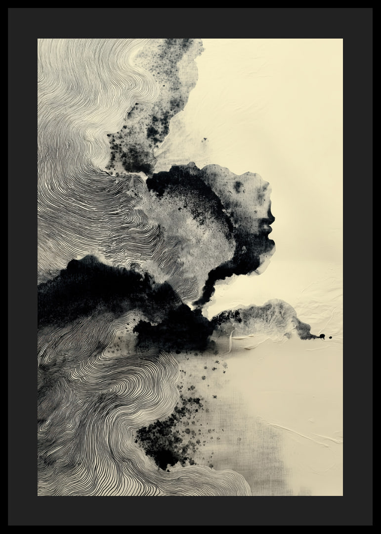 Un póster onírico con suaves patrones de tinta y sutiles sombras.-12
