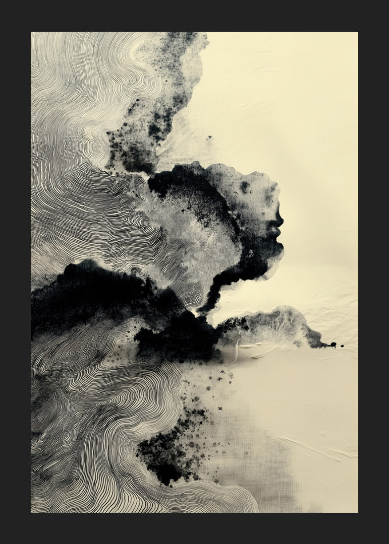 Un póster onírico con suaves patrones de tinta y sutiles sombras.-12