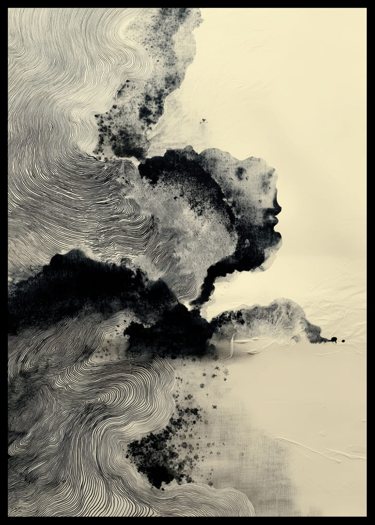 Un póster onírico con suaves patrones de tinta y sutiles sombras.-12