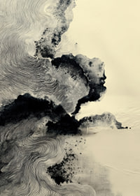Un póster onírico con suaves patrones de tinta y sutiles sombras.-7