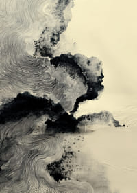 Un póster onírico con suaves patrones de tinta y sutiles sombras.-3