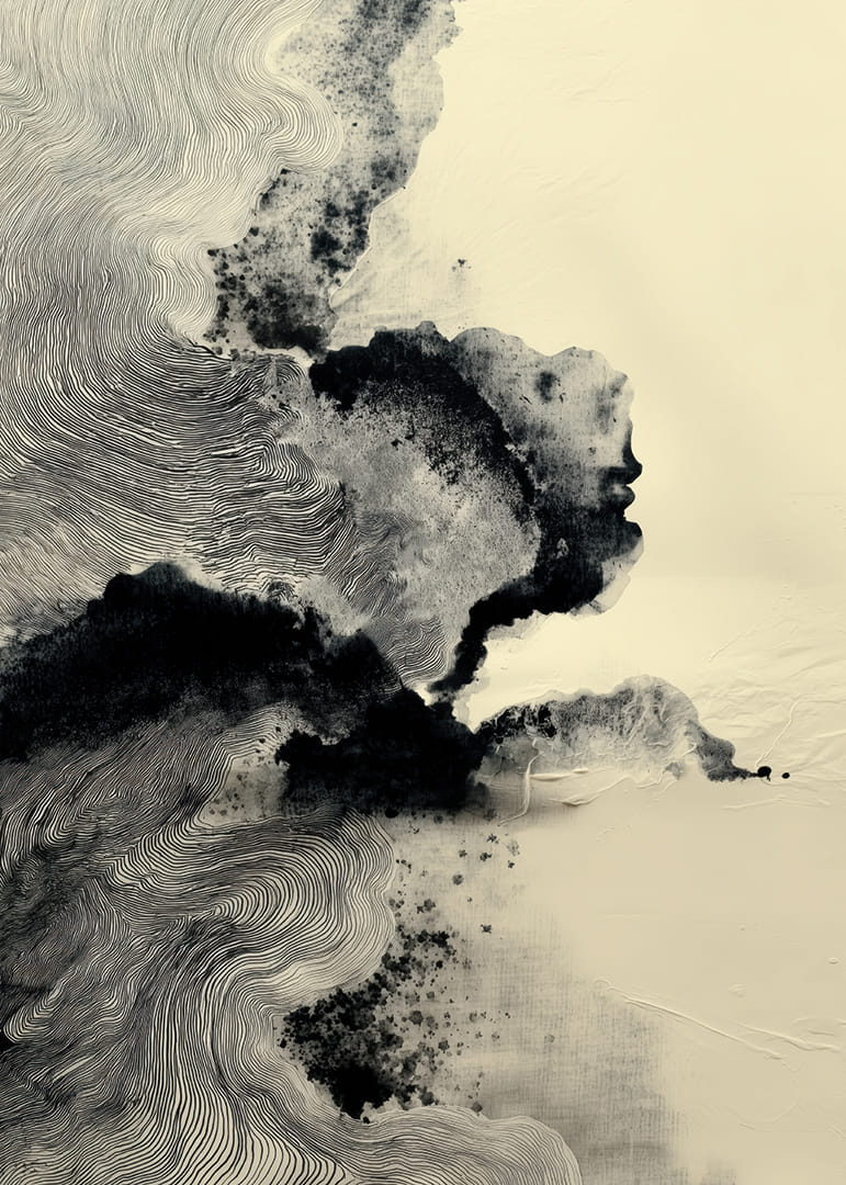 Un póster onírico con suaves patrones de tinta y sutiles sombras.-12