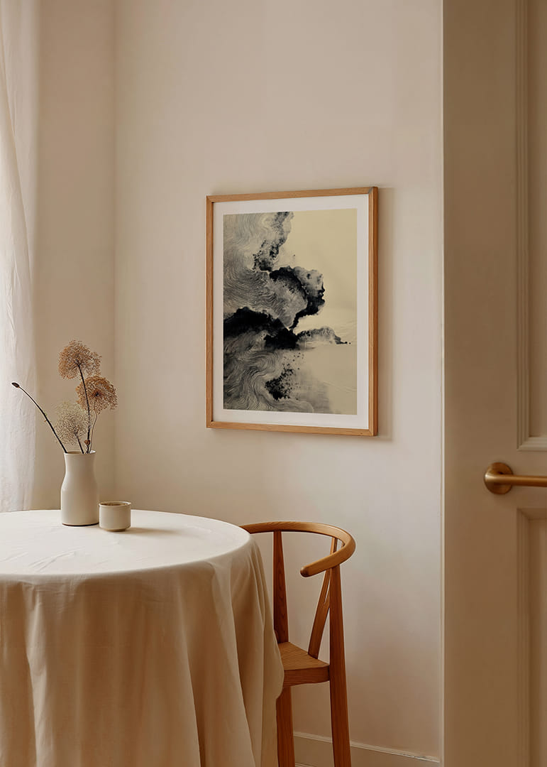 Un póster onírico con suaves patrones de tinta y sutiles sombras.-12