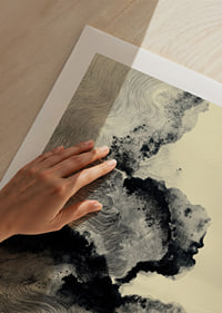 Un póster onírico con suaves patrones de tinta y sutiles sombras.-9