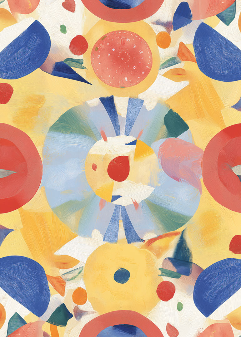 Krāsains raksts ar apļiem un dinamiku, kas rada prieku-12