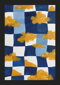 Gyllene moln svävar över en blåvit schackbräda-5