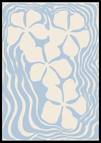 Zarte Blüten schweben in sanft wogenden blauen Wellen.-0