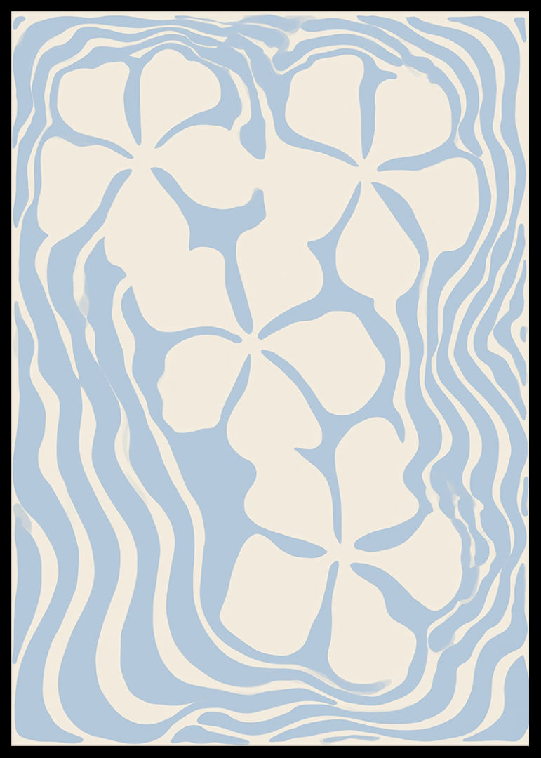 Zarte Blüten schweben in sanft wogenden blauen Wellen.-12