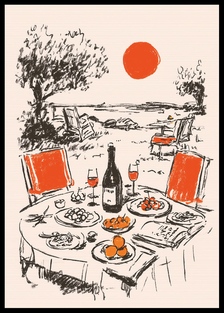 Idilliskas vakariņas saulrietā pie jūras.-12