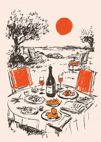 An idyllic dinner at sunset near the sea.-3