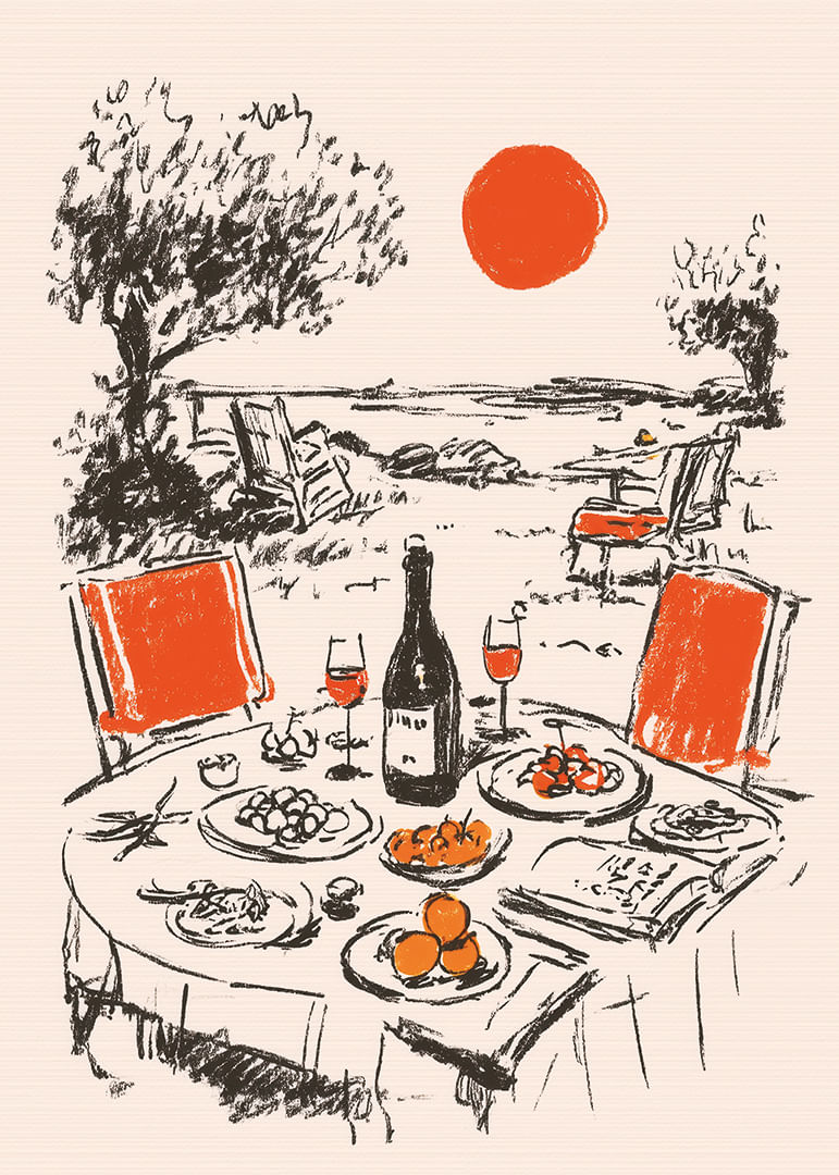 Idilliskas vakariņas saulrietā pie jūras.-12