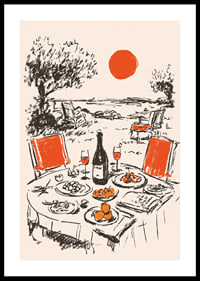 An idyllic dinner at sunset near the sea.-0