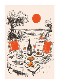 An idyllic dinner at sunset near the sea.-1