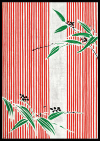 La elegancia de los brotes de bambú sobre líneas rojas crea armonía visual.-2