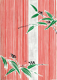 La elegancia de los brotes de bambú sobre líneas rojas crea armonía visual.-3