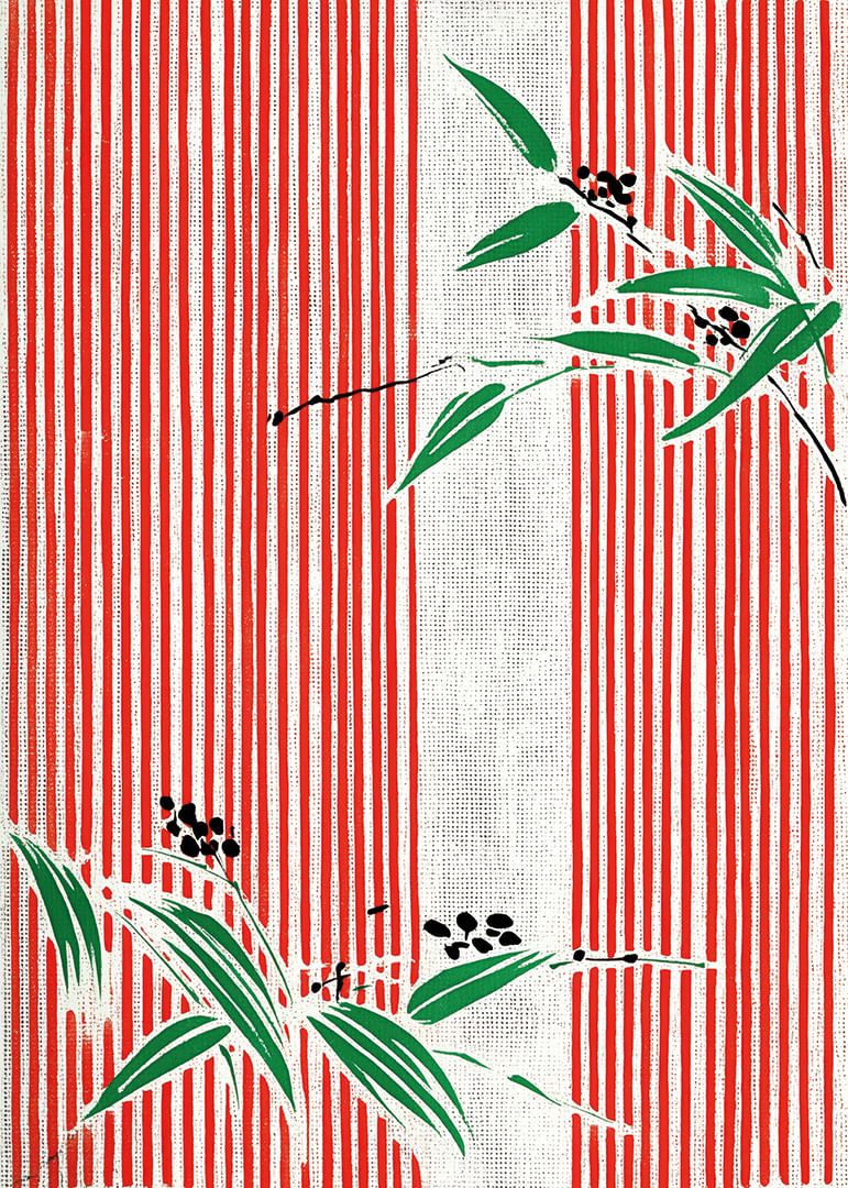 La elegancia de los brotes de bambú sobre líneas rojas crea armonía visual.-12
