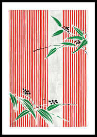 La elegancia de los brotes de bambú sobre líneas rojas crea armonía visual.-0