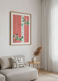 La elegancia de los brotes de bambú sobre líneas rojas crea armonía visual.-4