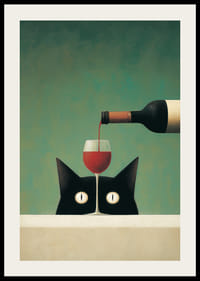 Mysterious cat is fascinated by a glass of red wine.-2