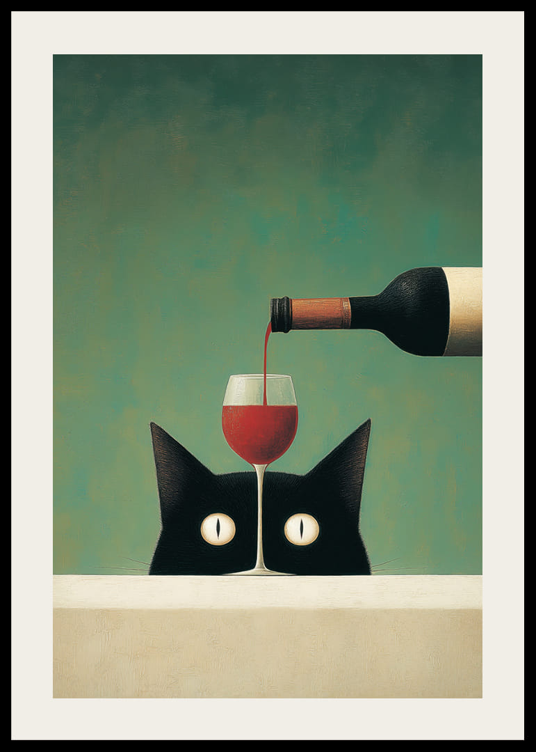 Mysterious cat is fascinated by a glass of red wine.-12
