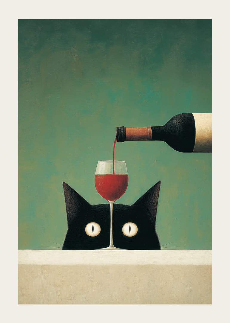 Mysterious cat is fascinated by a glass of red wine.-12