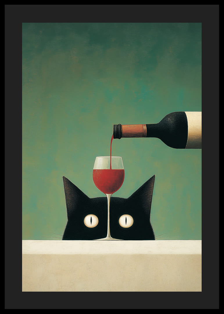 Mysterious cat is fascinated by a glass of red wine.-12
