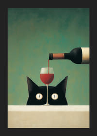 Mysterious cat is fascinated by a glass of red wine.-5