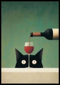 Un gatto misterioso è affascinato da un bicchiere di vino rosso.-2