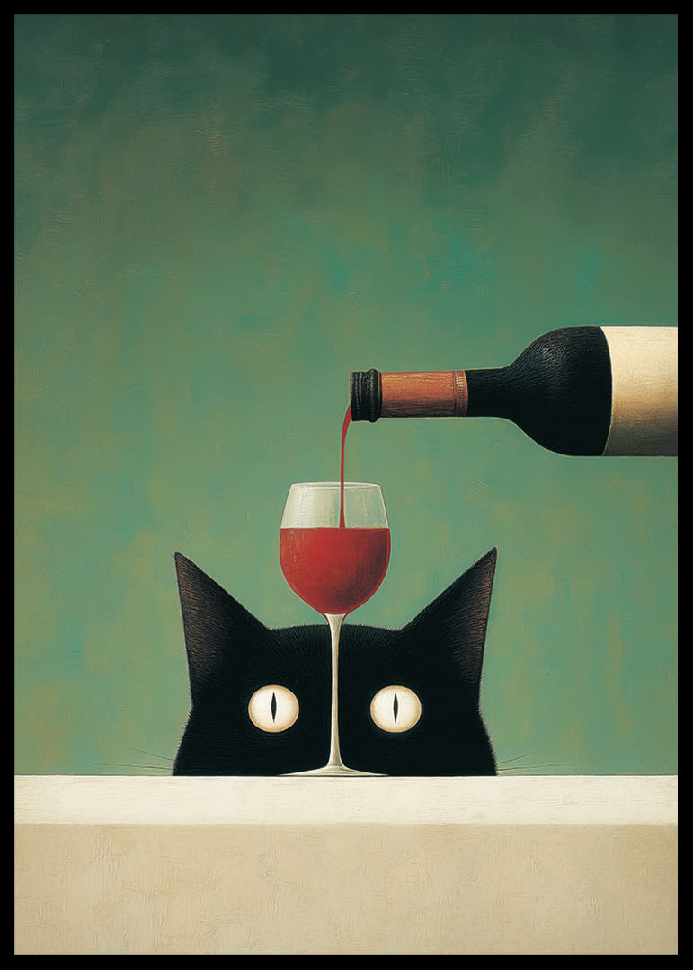 Un gatto misterioso è affascinato da un bicchiere di vino rosso.-12