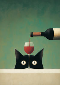 Un gatto misterioso è affascinato da un bicchiere di vino rosso.-3