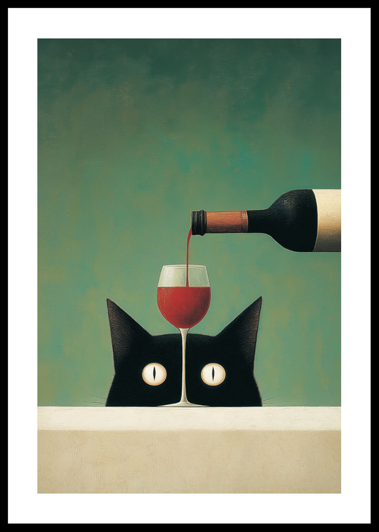 Un gatto misterioso è affascinato da un bicchiere di vino rosso.-12